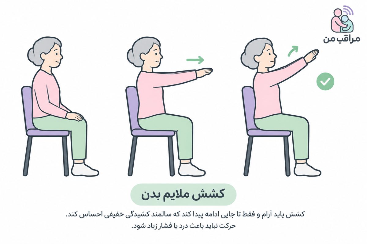 کشش ملایم دستها در حالت نشسته